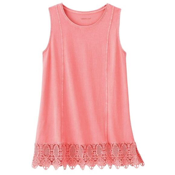 Coldwater Creek Watermelon Pink Swing Tunic Size Medium Washed Hues Lacy border - Picture 3 of 9